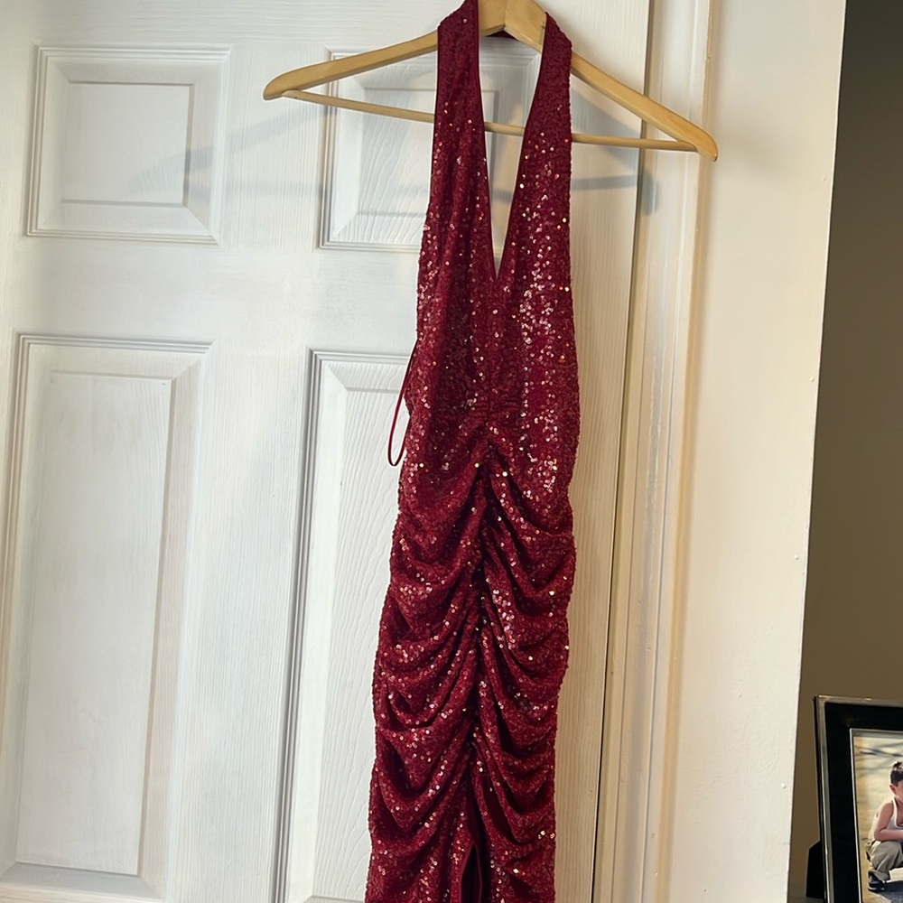 Susana Monaco Red Sequin Halter Dress